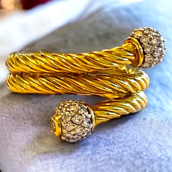 Authentic Vintage David Yurman 18k Yellow Gold Cable Diamond Ball Bypass Ring 6 - Picture 6 of 16
